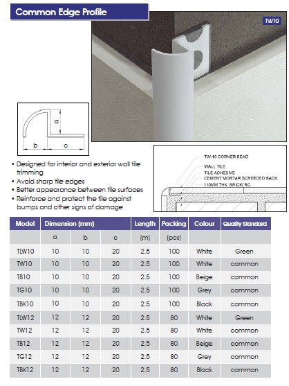 Corner Bead - Tile Trim -TW10,