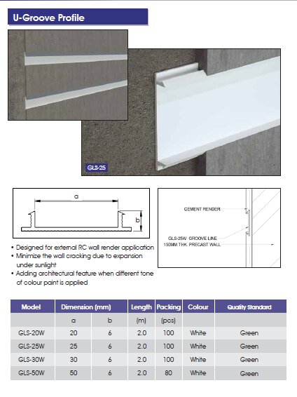 Corner Bead U-Groove Profile-GLS-20W