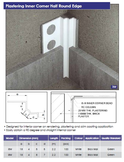 Corner Bead Plastering Inner Corner Half Round Edge- i5W