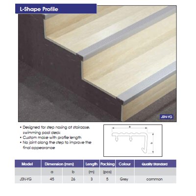 Step Nosing  L-Shape Profile - JSN-YG (Young Grey)