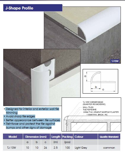 Corner Bead J-Shape Profile-TJ-10W (Green Label)