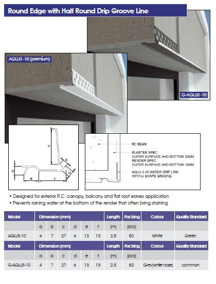 Corner Bead Round Edge with U-Grove Drip Line- AGLU3-10