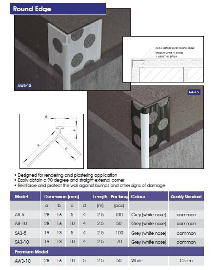 Corner Bead Small Round Edge-  SA3-5S