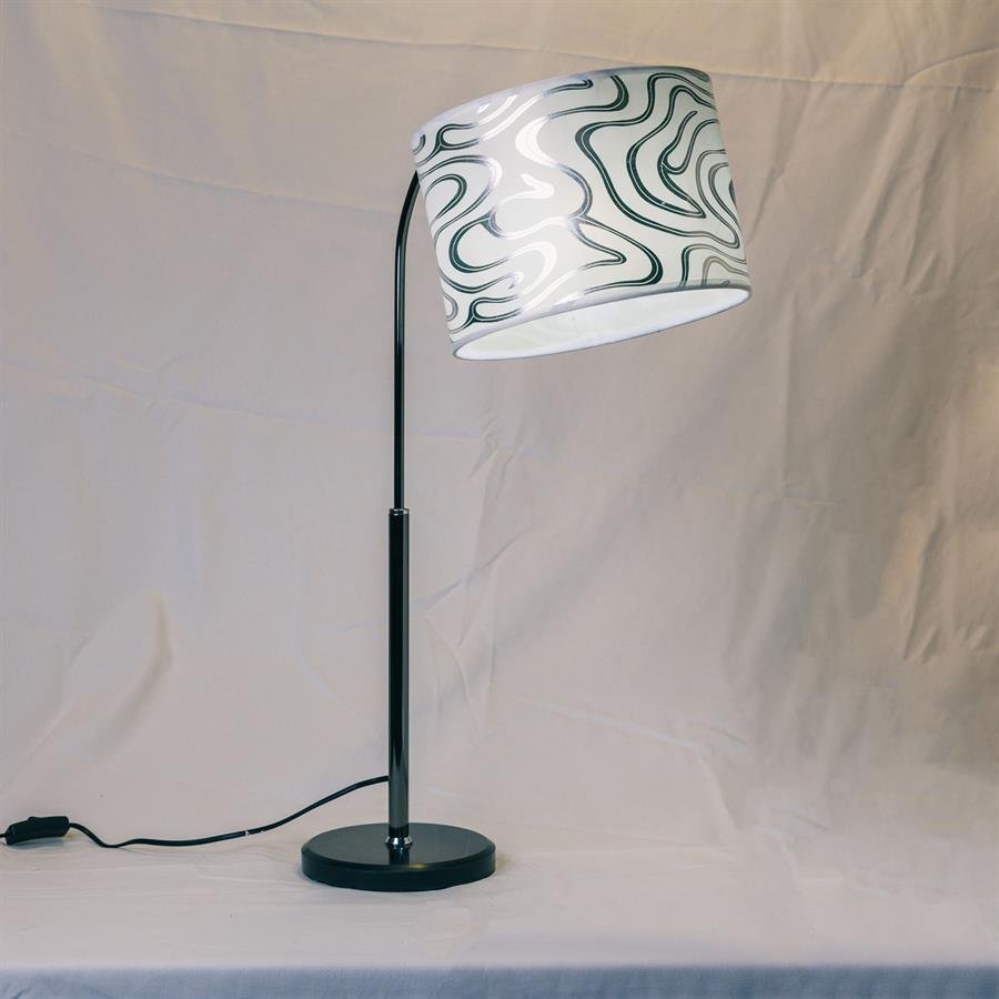 Table Lamp with Round Cylinder Shade (White, Silver) [T-2008s) BK