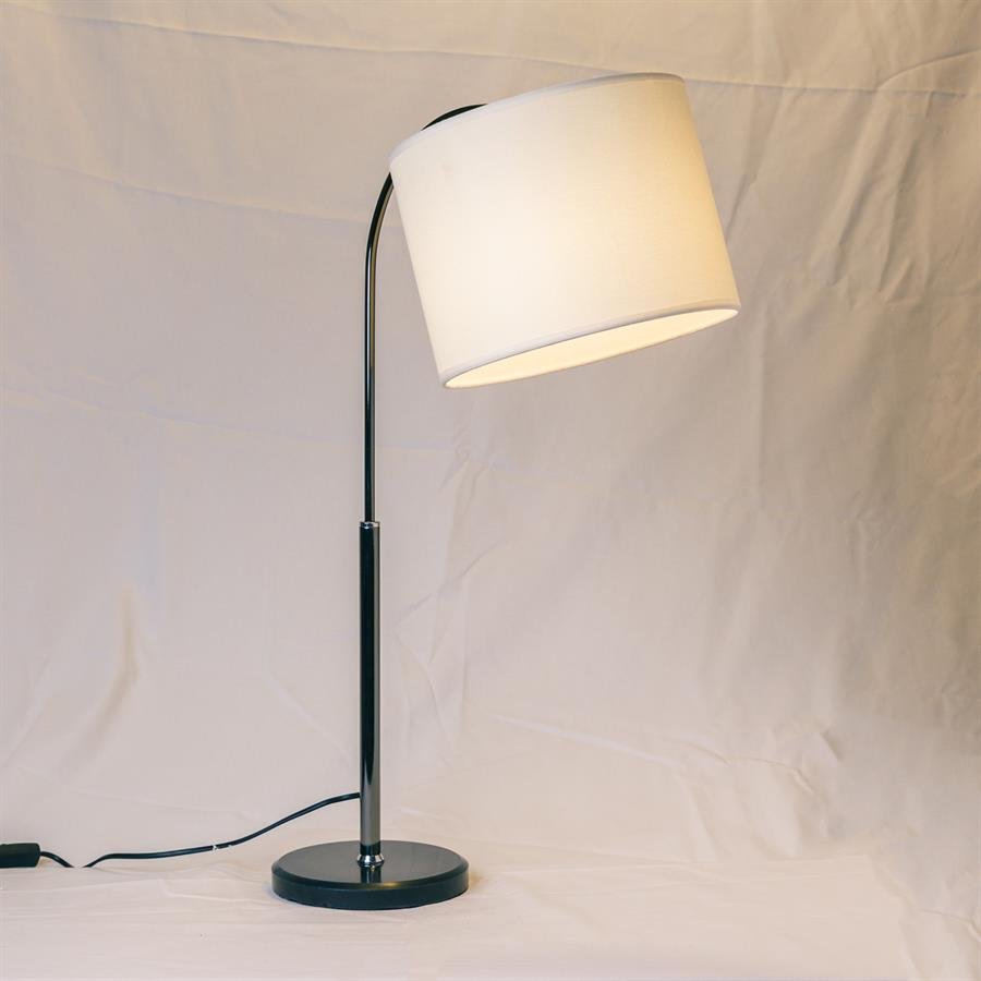 Table Lamp with Round Cylinder Shade (Beige Canvas) [T-2008s) BK