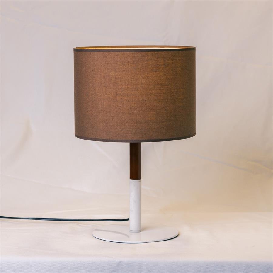 Table Lamp with Medium Round Cylinder Shade and Metal Base (Brown, White) [T-7501/1) BR