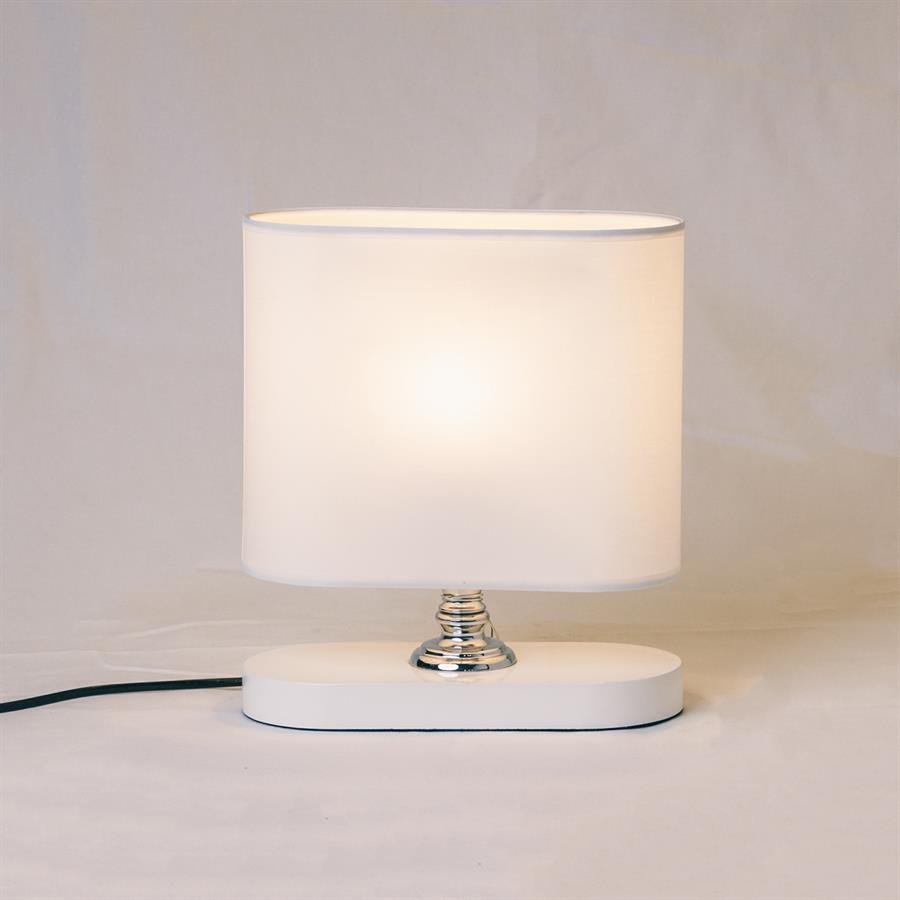 Table Lamp with Rectangle Shade Rounded Corner and Wood Base (White, Silver) [2403)