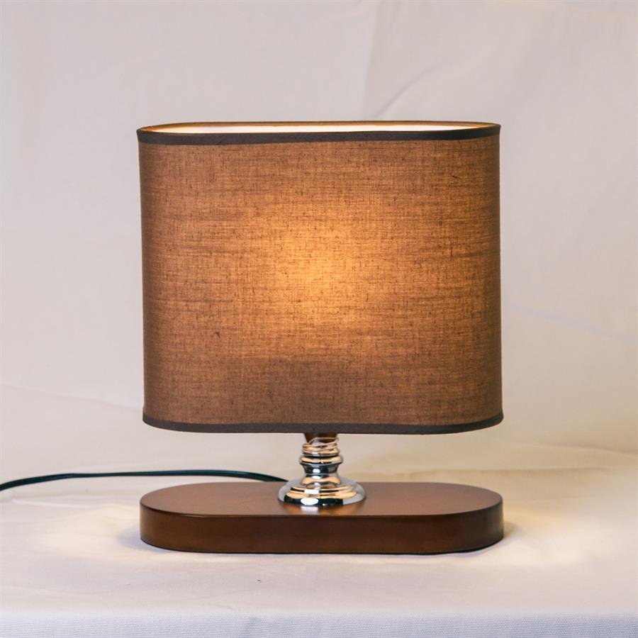 Table Lamp with Rectangle Shade Rounded Corner and Wood Base (Brown, Silver) [2404]