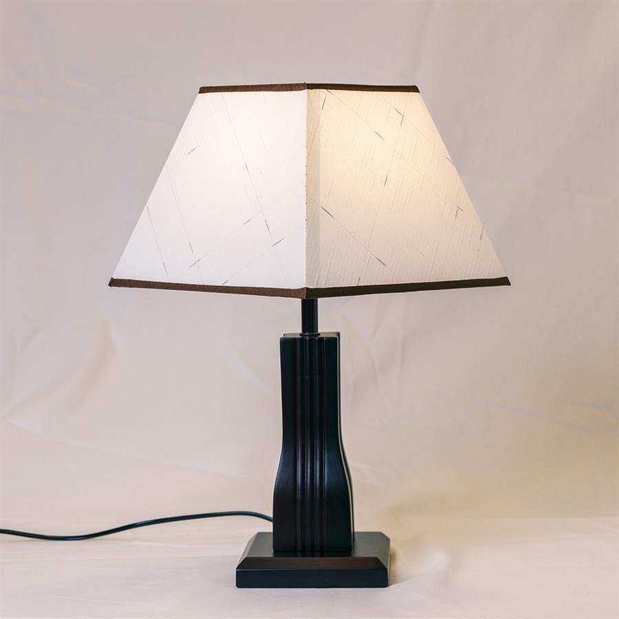 Table Lamp with Classic Square Shade and Wood Structure (Black, Beige, Dark Brown) [5247]