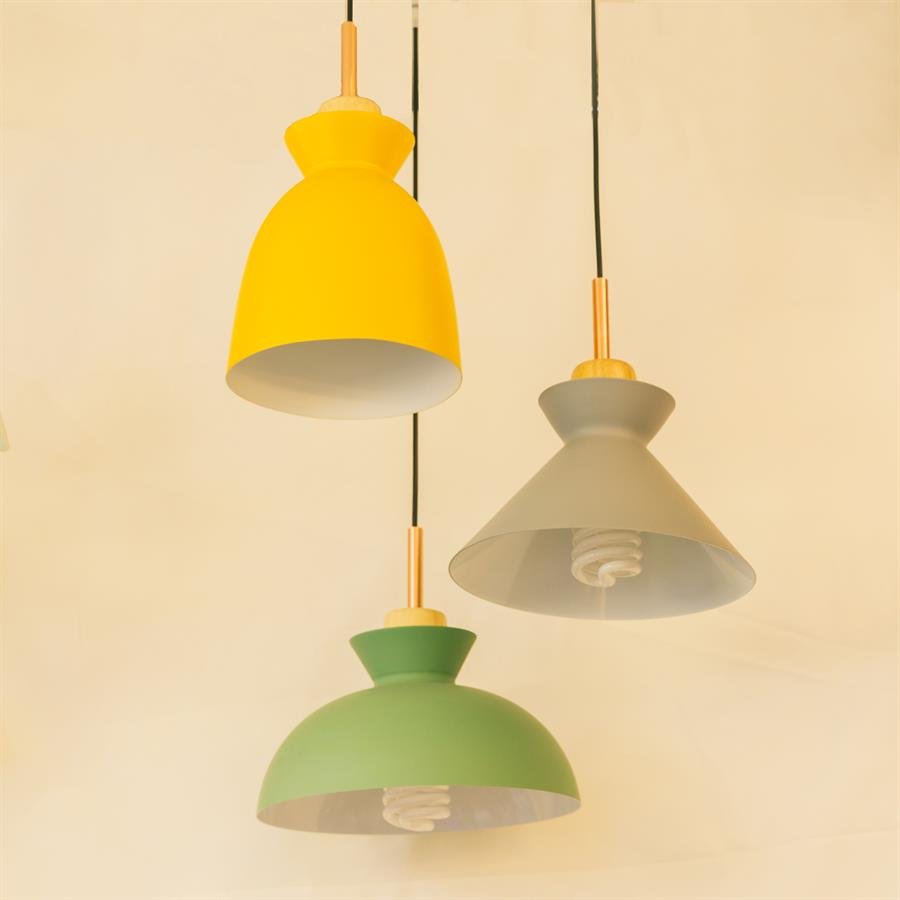 Modern Ceiling Lamp with 3 Aluminium Shades (Yellow, Grey, Green) [P.8575/3]