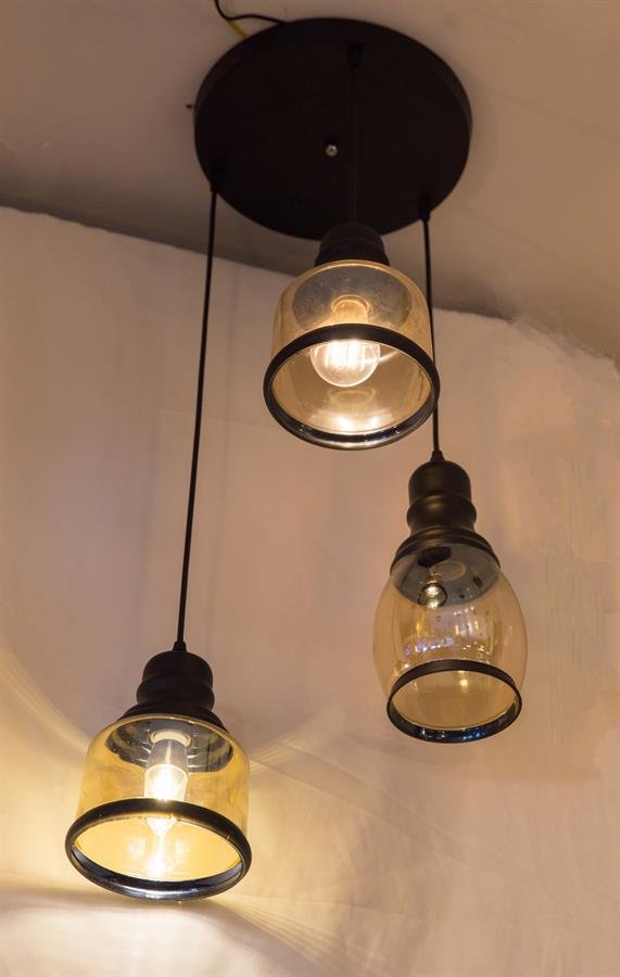 Ceiling Lamp with 3 Glass Shades (Black) [W.2429/3]