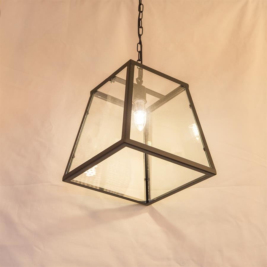 Ceiling Lamp with 1 Medium Square Shape Glass Shades (Black) [P.2401/1]