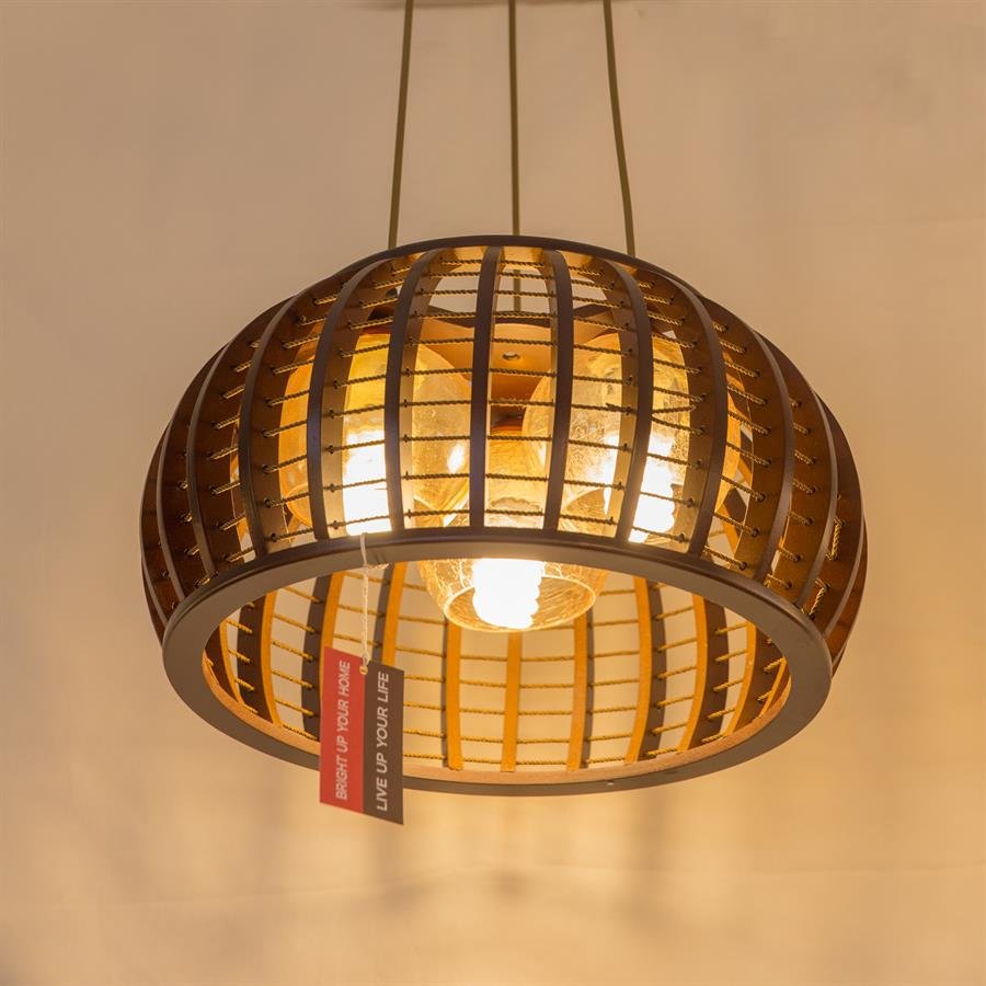 Resort Style Ceiling Lamp with Round Shape Netting Shades (Dark Brown) [P.8187/L3]