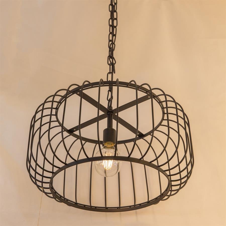 Modern Ceiling Lamp with Round Cylinder Cage Metal Shades (Black) [MOY-MD 111/1]