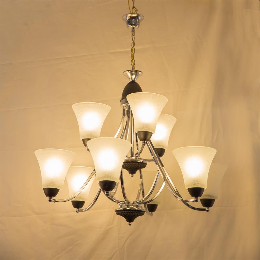 Ceiling Chandelier Lamp with 6 Outer Lamp and 3 Inner Lamp (Silver, White, Black) [P-6998/6+3]