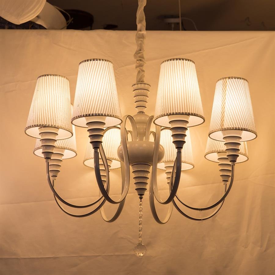 Ceiling Chandelier Lamp with 8 Cone Shades (White) [P-2083/8]