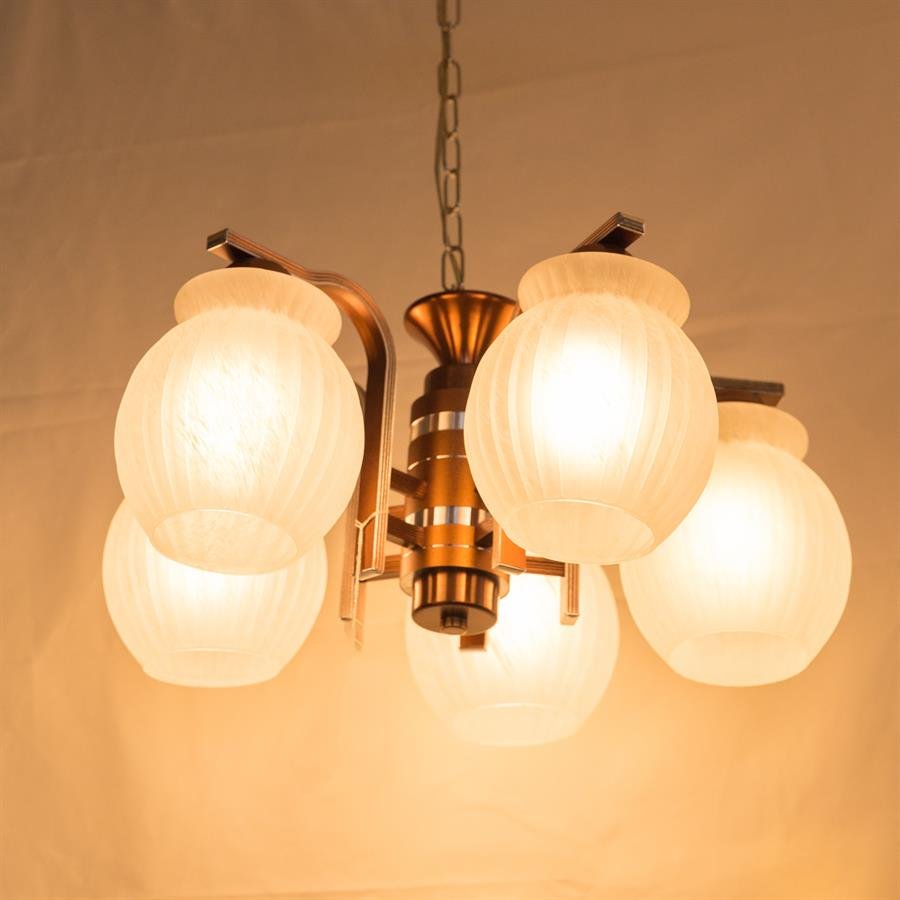 Ceiling Lamp with 5 Glass Ball Shades (Brass) [P-8563/5]