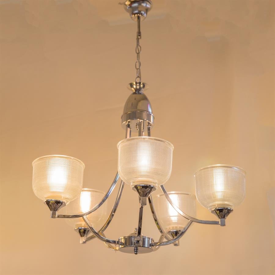 Classic Ceiling Lamp with 5 Glass Bowl Shape Shades (Silver) [P-6867/5]