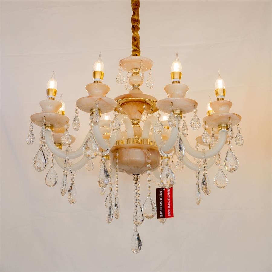 Classic Chandelier Ceiling Lamp with 8 Candle-Like Light (White, Rosa Bianco Marble) [P-6937/8]