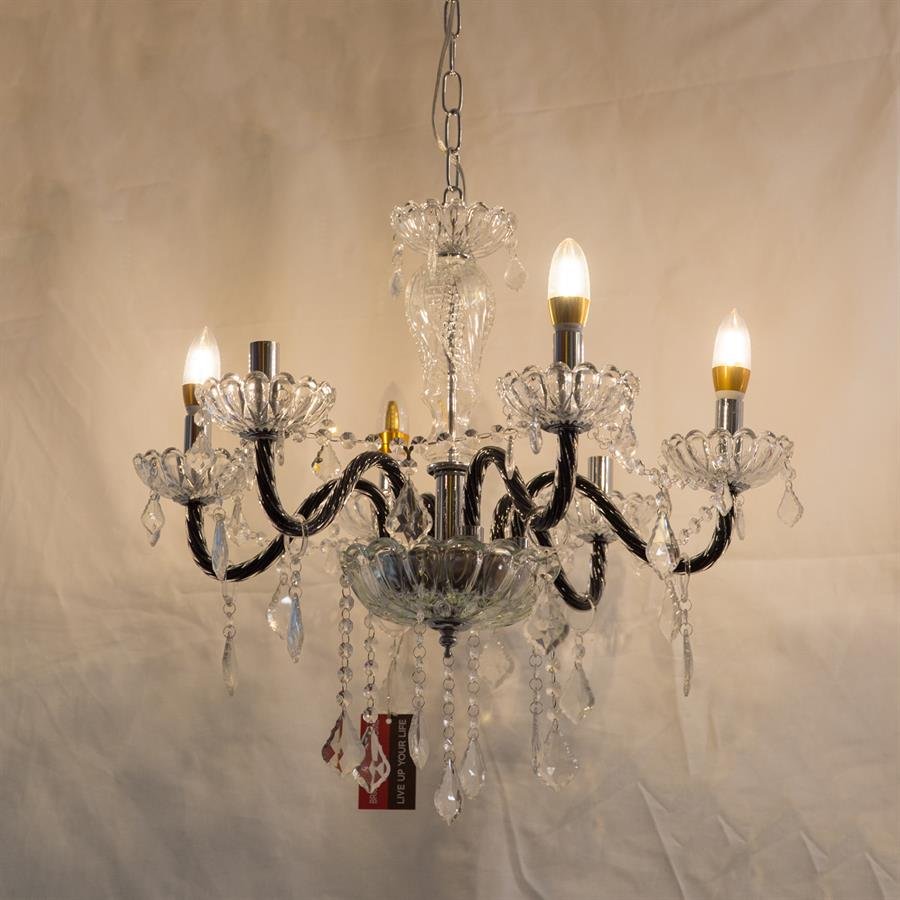 Classic Chandelier Ceiling Lamp with 6 Candle-Like Light (Black) [P-8016/6 BK]