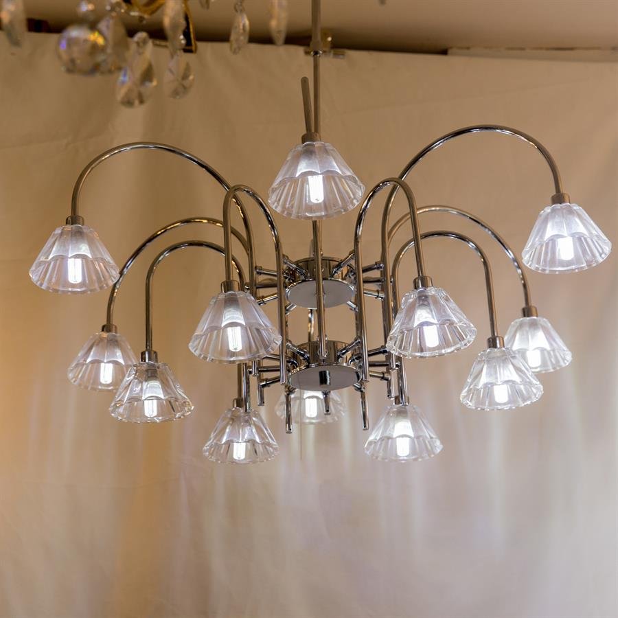 Modern Ceiling Lamp with 12 Cone Shape Glass Shades (Silver) [P-8425/12]