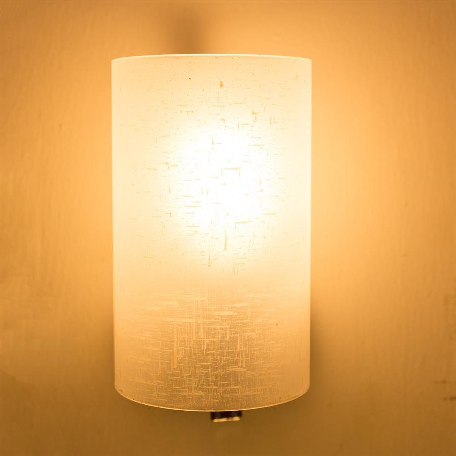 Modern Wall Lamp with Glass Cylinder Shape and Steel Mount (White, Silver) [W-2806/1]