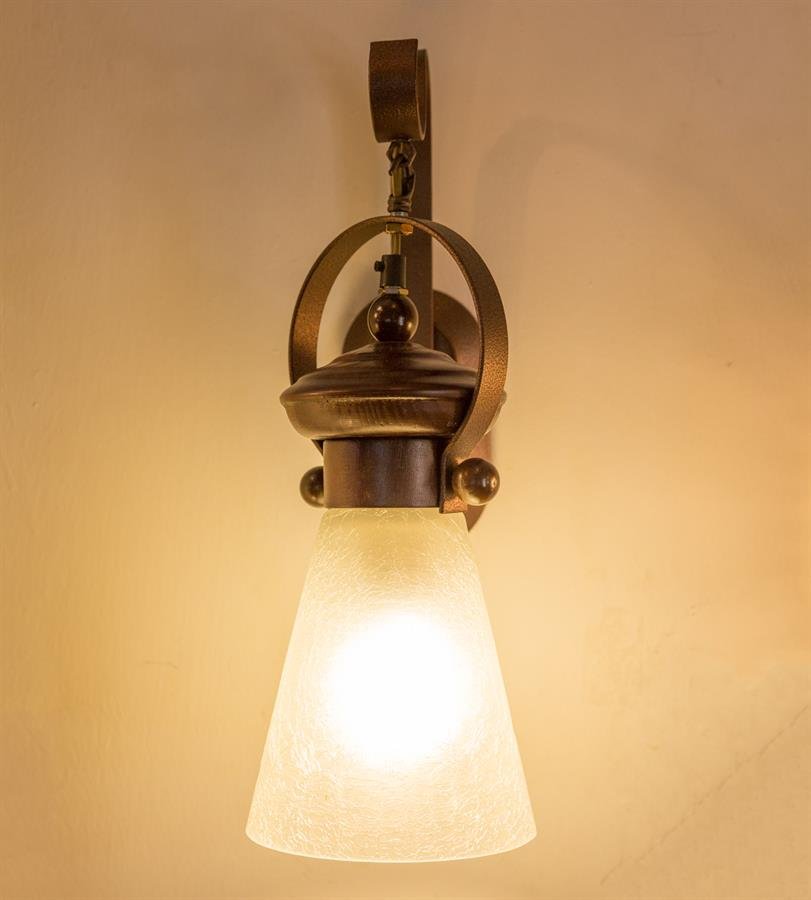 Retro Wall Lamp with Glass Cone Shape Shade and Steel Mount (Dark Brown, White) [W-9231/1]