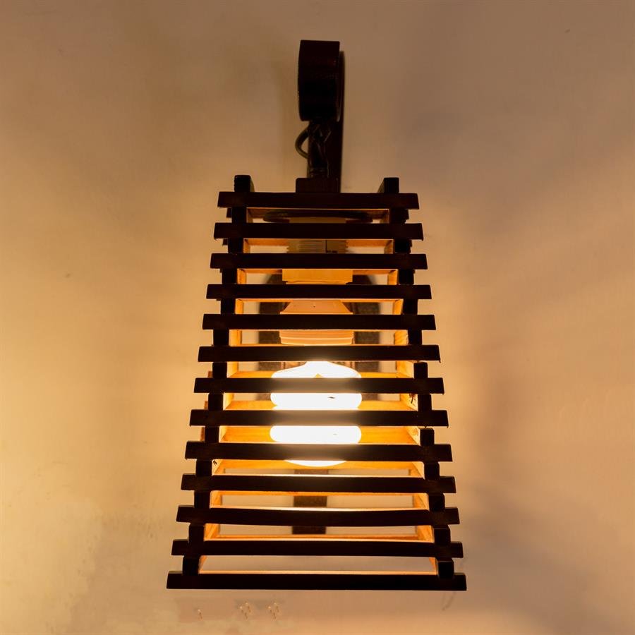 Resort Style Wall Lamp with Wood Tower Shade and Steel Mount (Dark Brown) [W-1813/1]