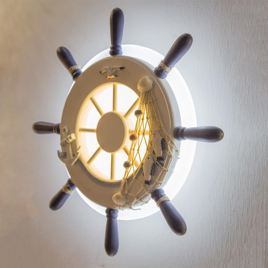 Retro Wall Lamp with Ship Steering Wheel Design (Yellow, Dark Brown, White) [W-B855]
