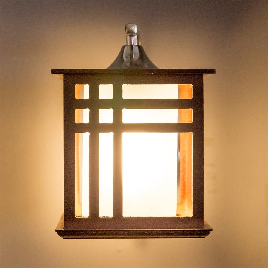 Resort Style Wall Lamp with Square Lantern Design and Steel Mount (Dark Brown) [W-0558/1]
