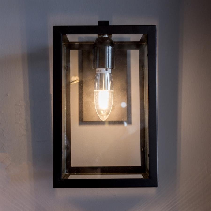 Modern Minimalist Wall Lamp with Steel & Glass Frame Shade and Steel Mount (Black) [W-B05-5]