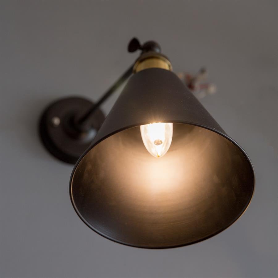 Retro Minimalist Wall Lamp with Steel Cone Shade and Steel Mount (Black, Gold) [W-008/1]