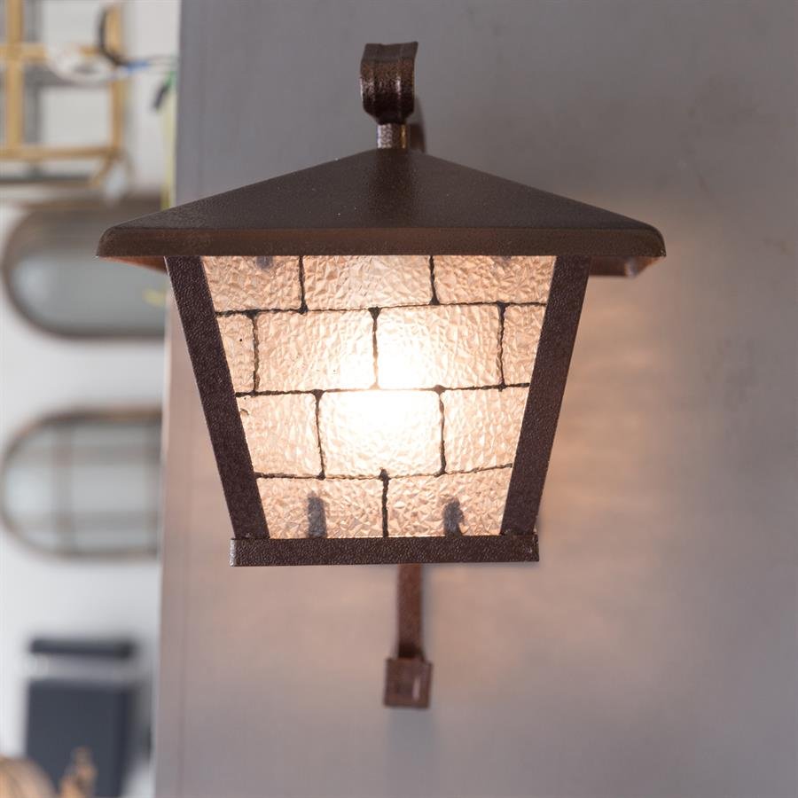Retro Garden Wall Lamp with Square Lantern Steel & Glass Shade and Steel Mount (Dark Brown) [G-W8110/1]