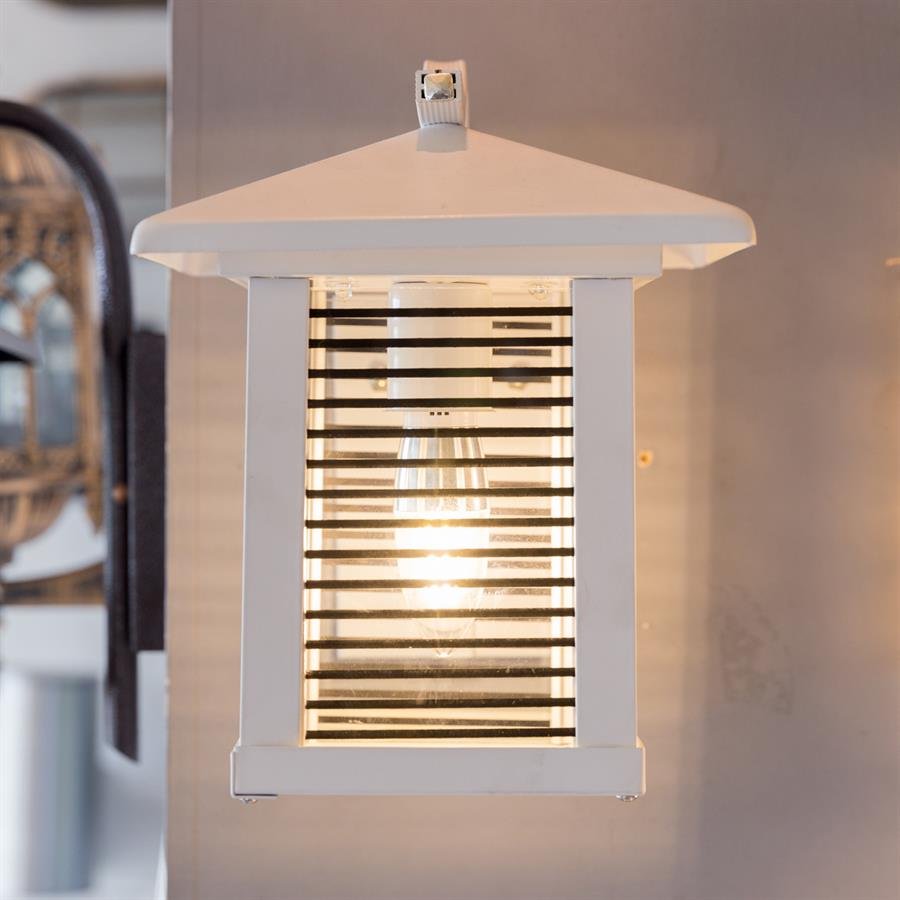 Modern Garden LED Wall Lamp with Square Lantern Steel Wire Shade and Steel Mount (White, Black) [G-W4141/1]