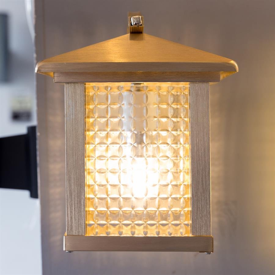 Classic Garden Wall Lamp with Square Lantern Wood & Glass Shade and Wood Mount (Beige) [G-W4162/1]