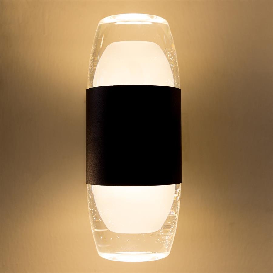 Modern Garden Wall Lamp with Top Bottom Glass Shade (Black) [G-W1925/2/5W]