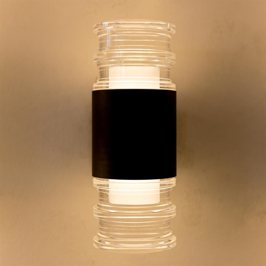 Modern Garden Wall Lamp with Top Bottom Cylinder Glass Shade (Black) [G-W012/2/5W]