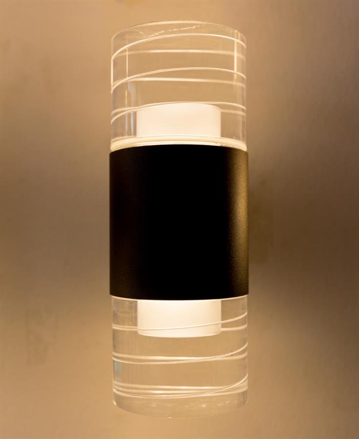 Modern Garden Wall Lamp with Top Bottom Cylinder Glass Shade (Black) [G-W036/2/5W]