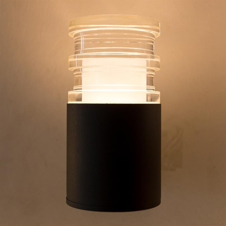 Modern Garden Wall Lamp with Top Cylinder Glass Shade (Black) [G-W24419/1/7W]