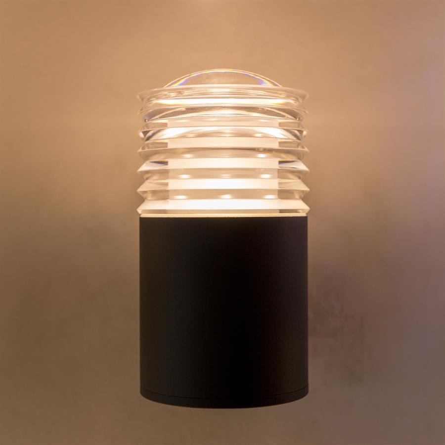 Modern Garden Wall Lamp with Top Cylinder Glass Shade (Black) [G-W24420/1/7W]