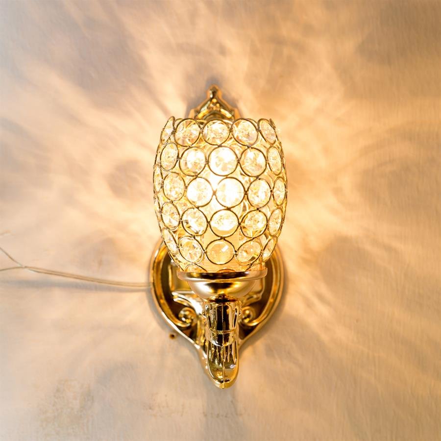 Chandelier Style Wall Lamp with Steel & Crystal Structure (Gold) [W-827/1]