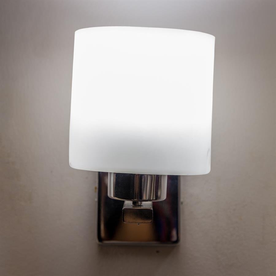 Wall Lamp with Cylinder Glass Shade and Steel Structure (White, Silver) [W-2036/1]