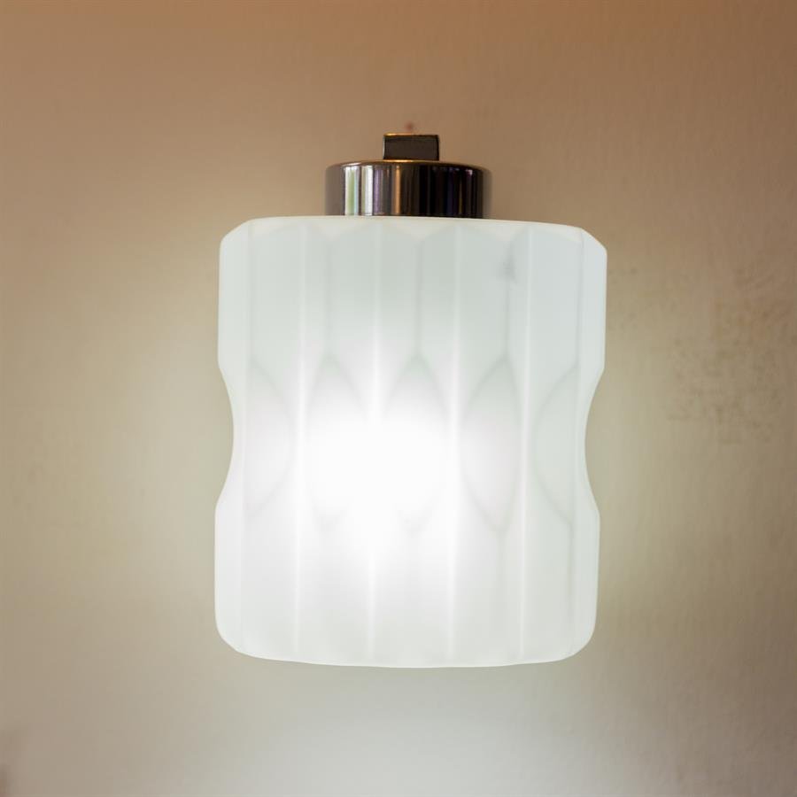 Wall Lamp with Glass Shade and Steel Structure (White, Silver) [W-9952/1]