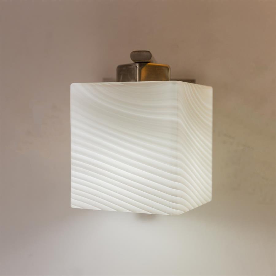 Wall Lamp with Square Glass Shade and Steel Structure (White, Silver) [W-8768/1]