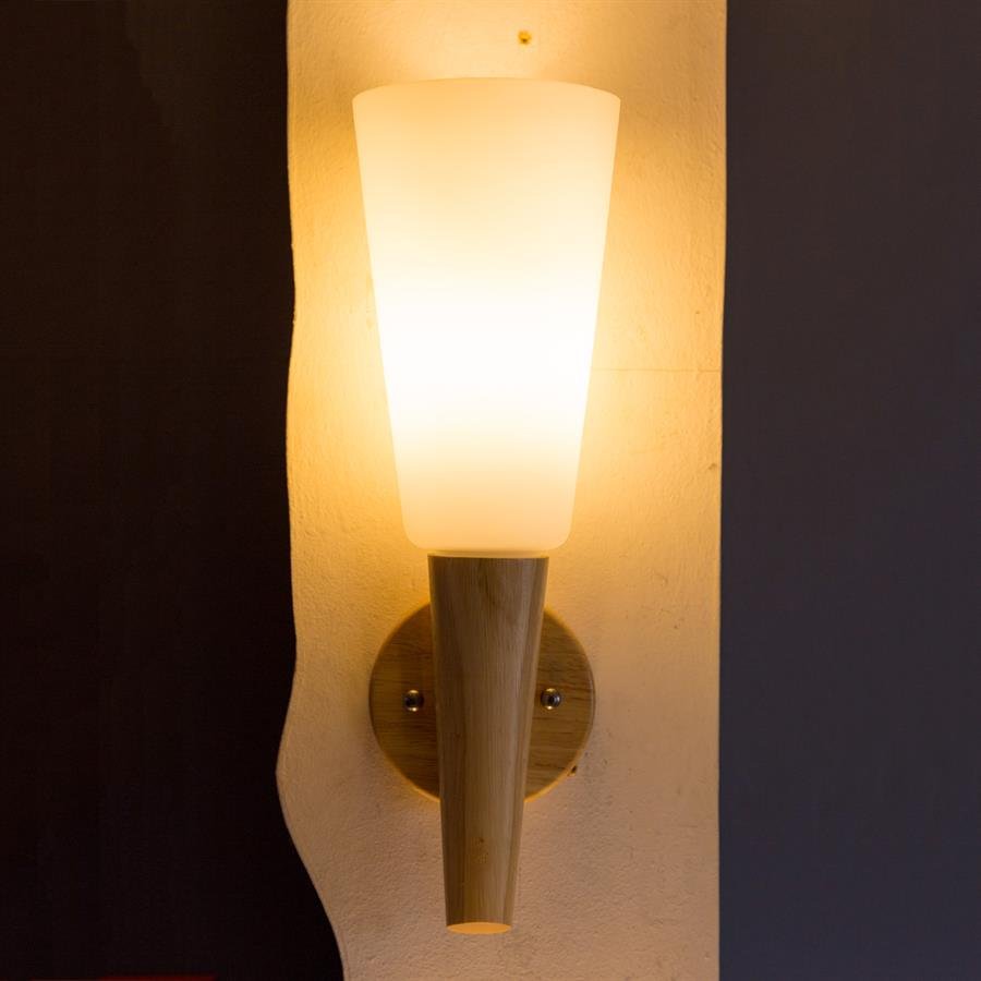 Wall Lamp with Torch Shape Shade and Wood Structure (White, Beige) [W-061/1]